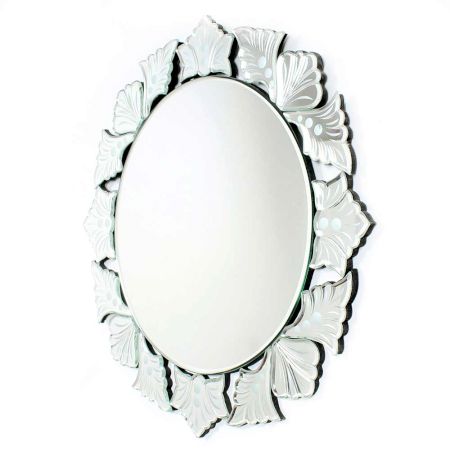 Venetian Round Cut & Etched Glass Frame Mirror