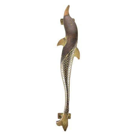 Brass Dolphin Figurine Door Handle With Patina