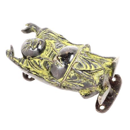 Vintage Brass  Green Laughing Buddha Door Handle