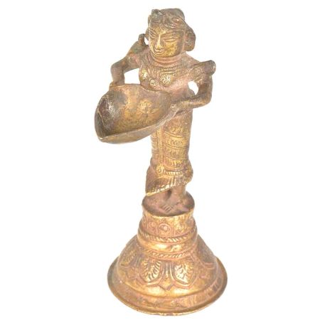 Brass Lady Holding Traditional Oil Lamp Bell