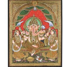 Decorative Ganesha With Riddi Siddhi Tanjore Painting