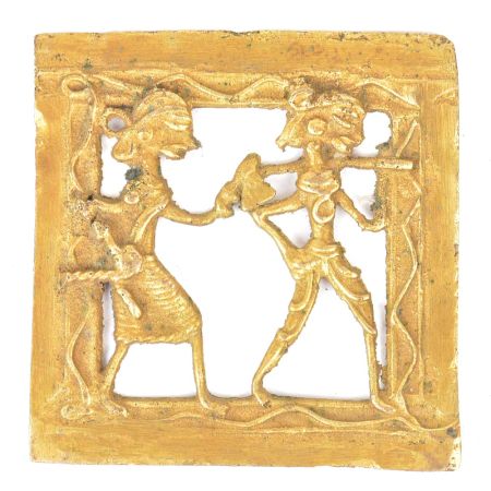 Brass Dhokra Wall Art Hanging Man Holding An Axe & Woman Walking Behind Him