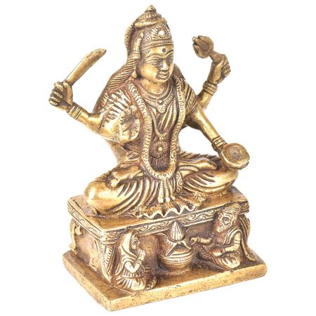 Brass Santoshi Mata Sitting On A Raised Paltform