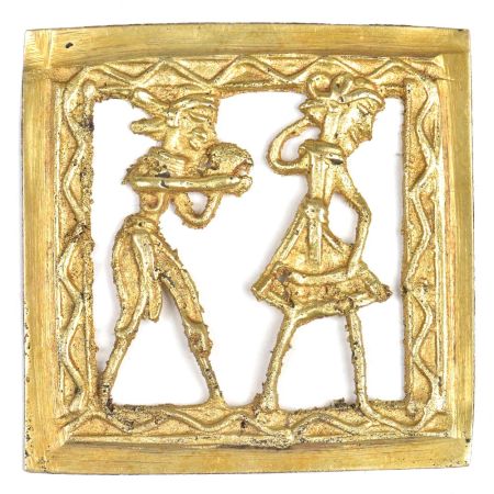 Brass Dokra Tribal Couple Enjoying Dancing Wall Art