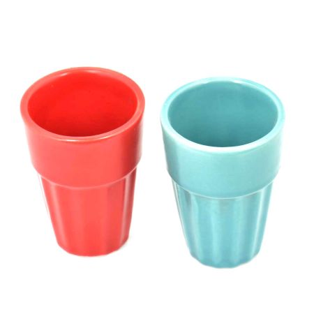 Red and Blue Ceremic Glasses in Set Of 2