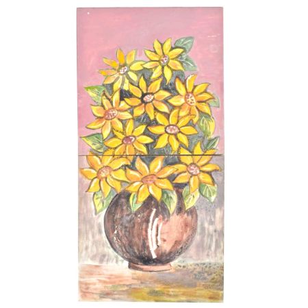 Handpainted Vase Yellow Flowers Ceramic Tile 