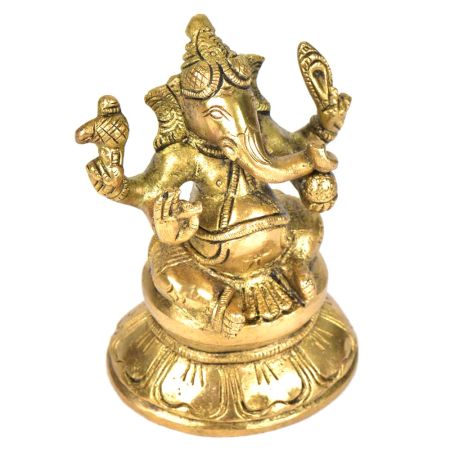 Brass Ganesha Sitting On A Raised Platform