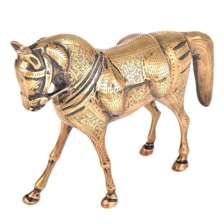 Standing Finely Engraved Brass Horse Sculpture