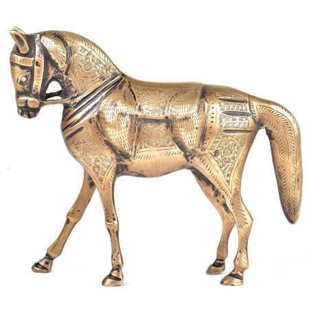 Standing Finely Engraved Brass Horse Sculpture