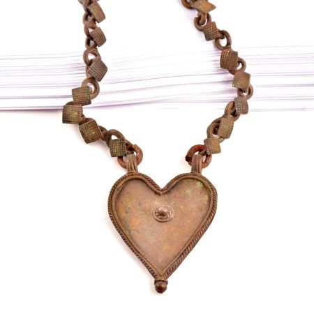 Tribal Brass Heart Pendant Long Necklace