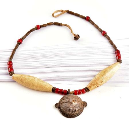 Tribal Single Man Face Mask Pendent Beaded Jewelery