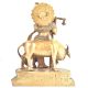 Brass Statue Of Lord Krishna Playing Flute With Cow