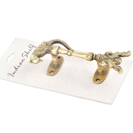 Two Brass Peacocks With  Brass Parrot On Top Door Handle