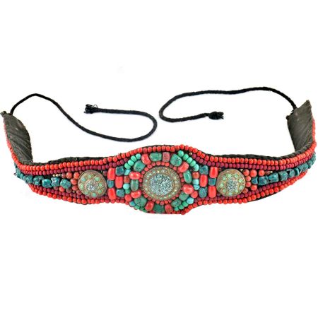 Faux CoralTurquoise Fabric AND Cord Belt