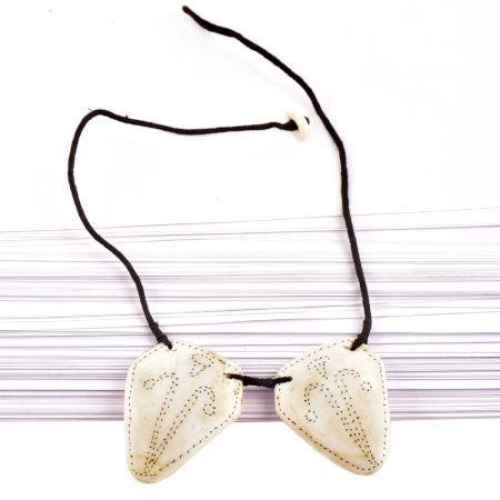 Figure Engraved 2 White Shell Necklace With Black Cord