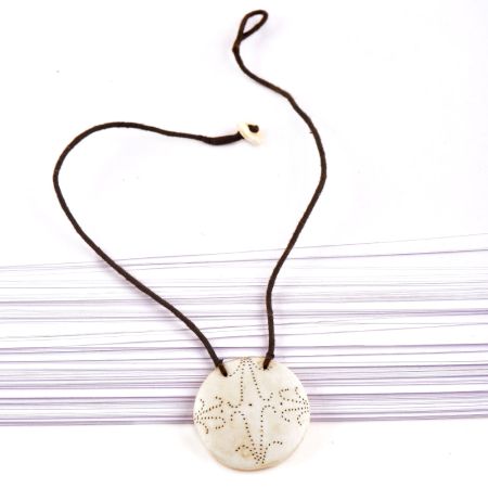 Star Engraved White Shell Pendant With Black Cord