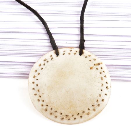 Engraved Circular White Shell Pendant With Black Cord