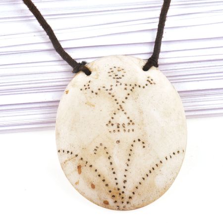 Engraved Tribal Design Sea Shell Pendant With Black Cord