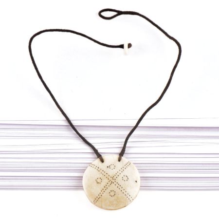 Engraved Geometric Design Sea Shell Pendant With Black Cord