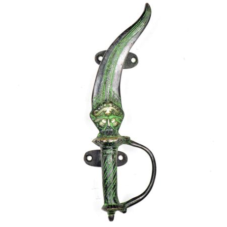 Brass Dagger Door Handle With Green patina