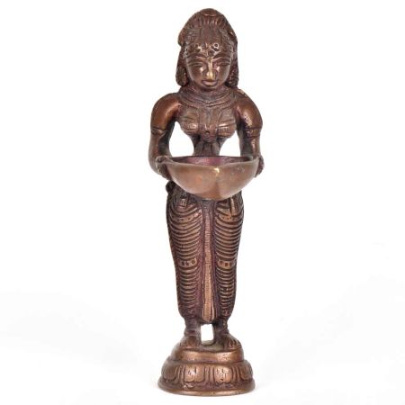 Brass Standing Lady Statue with Diya