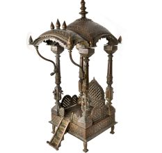 Brass Hindu Temple Intricately Dome Carved Dome with Prabhavali and Steps