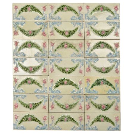 Vintage Garland Flower Embossed Ceramic Tile(Set Of 21 tiles)