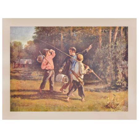 Three Children Going to the Forest Poster and Print