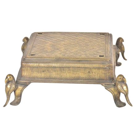 Hindu Temple Intricately Carved Brass With Parrot Figurines For The Home