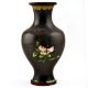 Vintage Black Cloisonne Floral Brass Vase