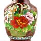 Vintage Rust W Orange Lotus Flower Pink Butterfly Cloisonne Vase