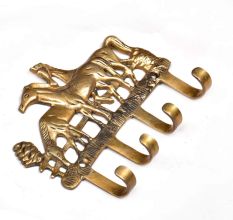 Vintage Brass Horse Hanging Four Key Ring Hook