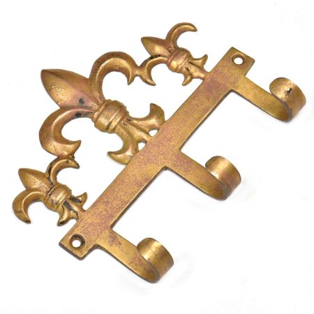 Set of 3  Brass Fleur De Lis Triple Wall Hooks