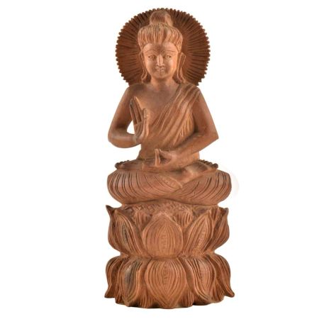 Lord BuddhaÂ WoodenÂ Lotus Blessing Pose Statue