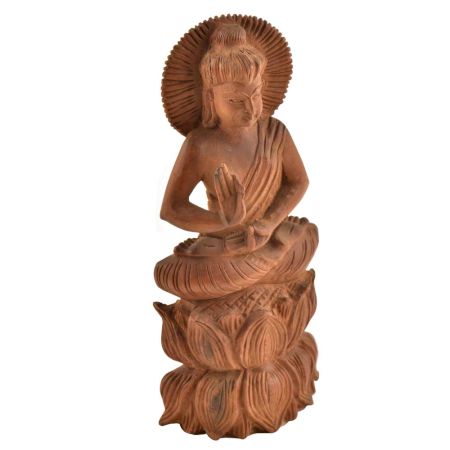 Lord BuddhaÂ WoodenÂ Lotus Blessing Pose Statue