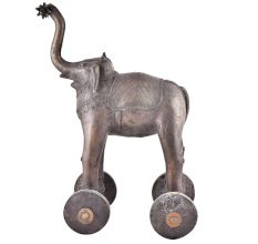 Handmade Brass Elephant Statue On Rolling Wheels 
