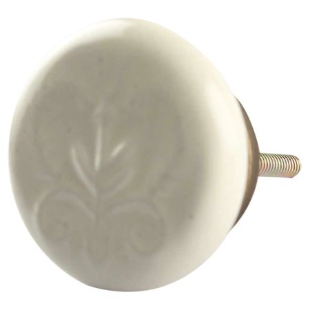 Ceramic Flat Wardrobe Knob in Cream Flower
