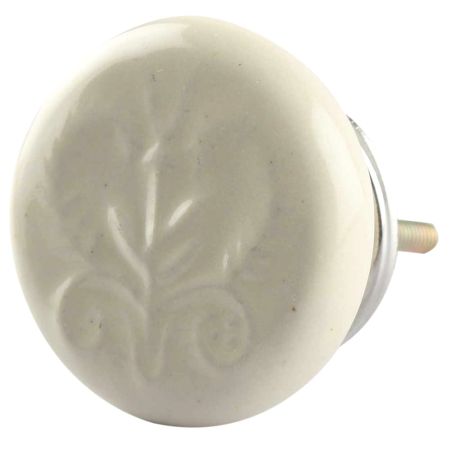 Ceramic Flat Wardrobe Knob in Cream Flower