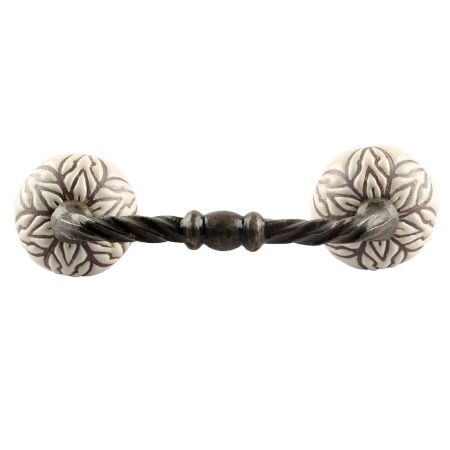 Cream Amaryllis Floral Etched Ceramic Cut Bridge Handle