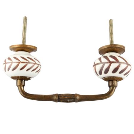 White Etched Ceramic Floral Bridge Handles