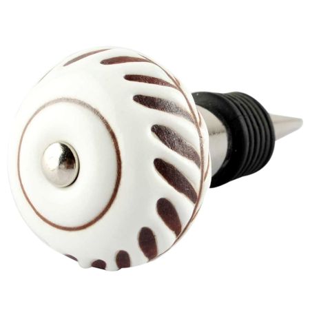 White Etched Ceramic Floral Wine Stopper