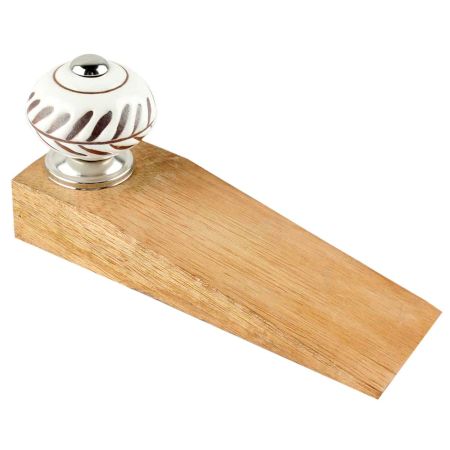 White Etched Ceramic Floral Door Stopper