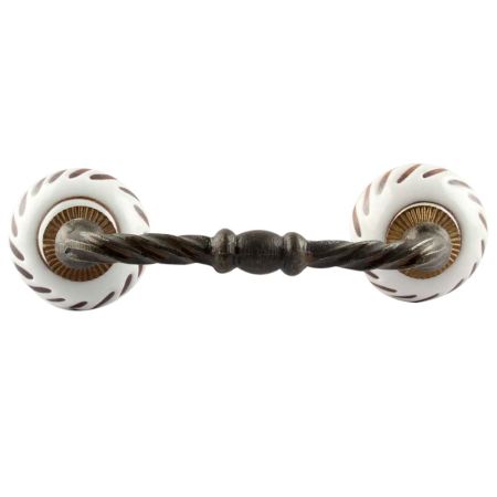 White Etched Ceramic Floral Bridge Handles