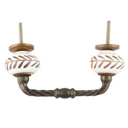 White Etched Ceramic Floral Bridge Handles