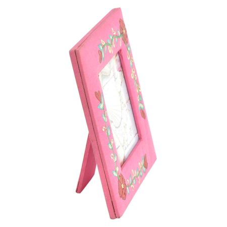 Hand Painted Photo Frame Pink With Floral Design