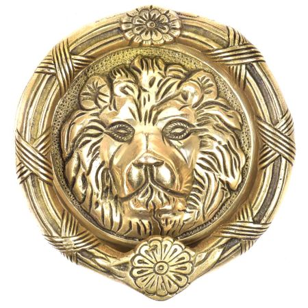 Brass Lion Head With Flower Crown Door Knocker