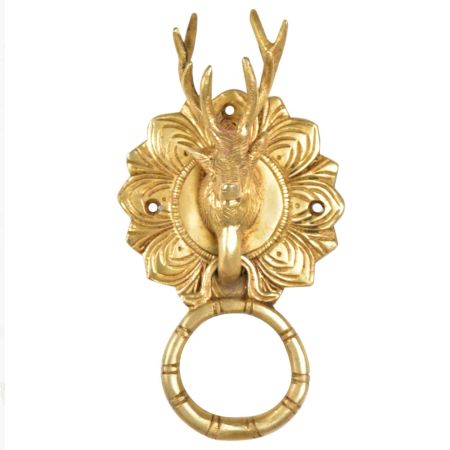 Handecor Brass Reindeer Head Door Knocker In Gold Finish