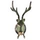 Green Patina Brass Deer or Elk Head with Antlers Two Hooks