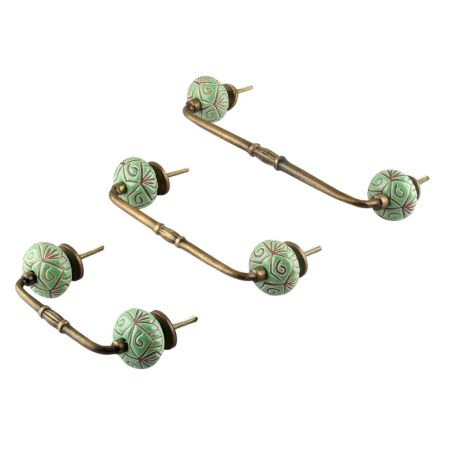 Pea Green Etched Ceramic Floral Bridge Handle