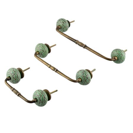 Pea Green Pattern Etched Ceramic Floral Bridge Handle